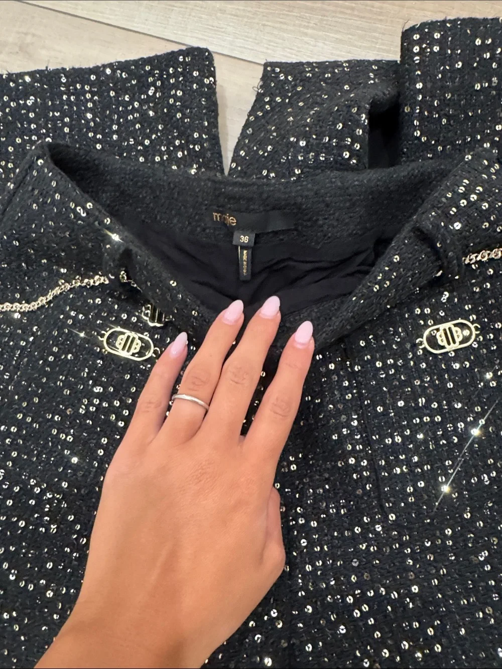 Maje Black Sequin Vest with Gold-Tone Details